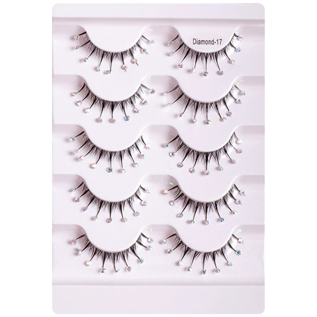5 paires en faux diamants cils faux cils avec des strass maquillage faux cils
