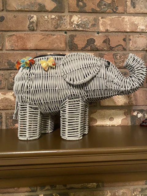 Plastic Resin Wicker Look  Elephant  Planter 13.2”D x 6.7”W x 7.5”H Pot 4.5”
