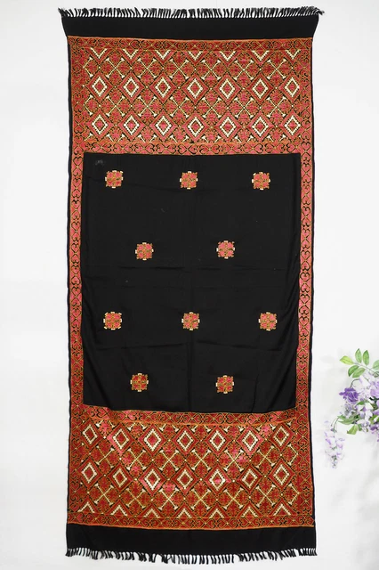 225x105 cm dekorative Seide bestickt Pulkari Schal Tuch Swat-Tal Afghanistan 20A