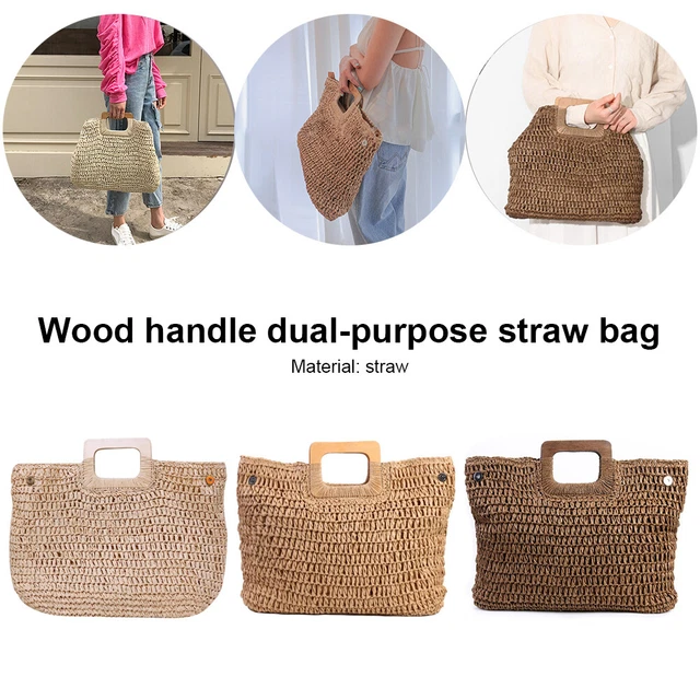Women Straw Shoulder Bag Summer Beach Holiday Knitted Totes Handbags for Girls F 3