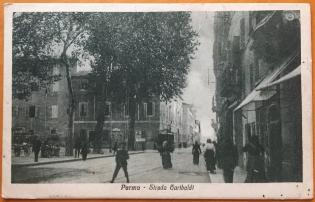 PARMA Strada Garibaldi - cartolina viaggiata 1921 - tram animata