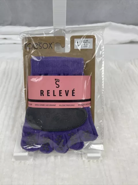 New w/Package Toesox Full Five Toe Grip Releve Purpl Large Organic Cotton Toesox