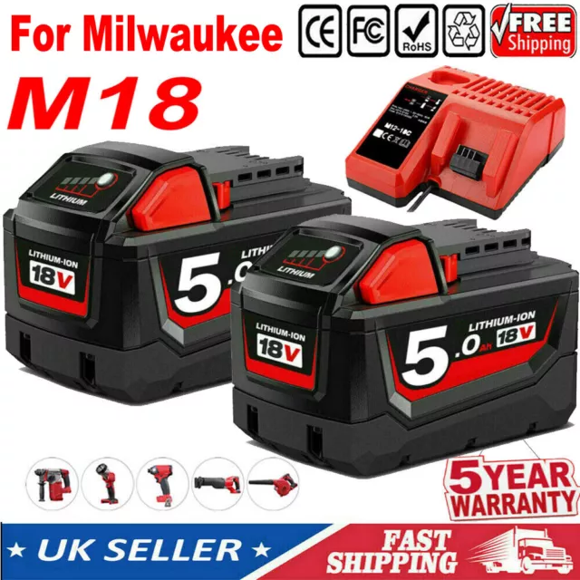 2X For Milwaukee M18 M18B6 Lithium XC 5.0AH Extended Capacity Battery 48-11-1860