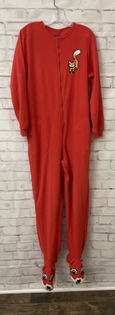 Nick & Nora Red One-Piece FOX Footed Fleece Pajamas Sz M