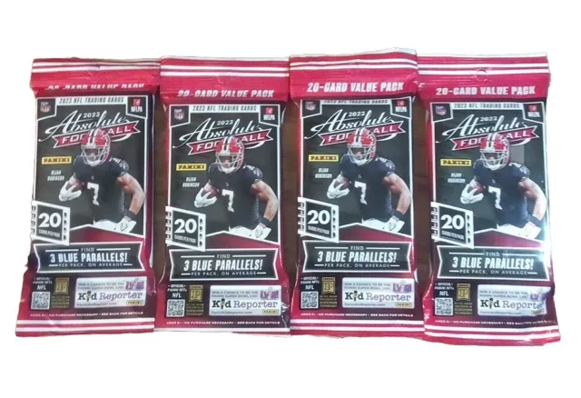 (Lot of 4) 2023 Panini Absolute NFL Football 20 Card Cello Value Hanger Pack