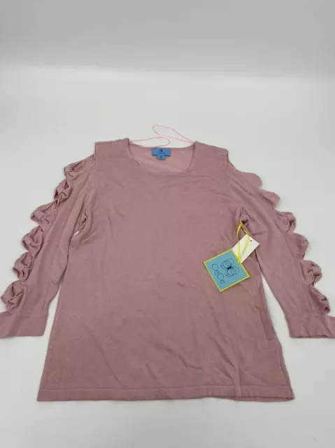 New CeCe womens crew neck sweater Bow sleeve Sz L pink Cotton U807