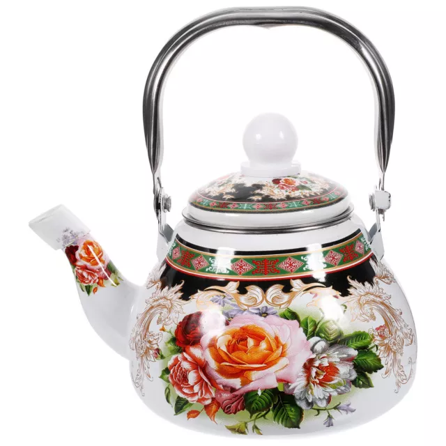 1L Enamel Tea Kettle with Infuser - Floral Stovetop Pot for Farmhouse