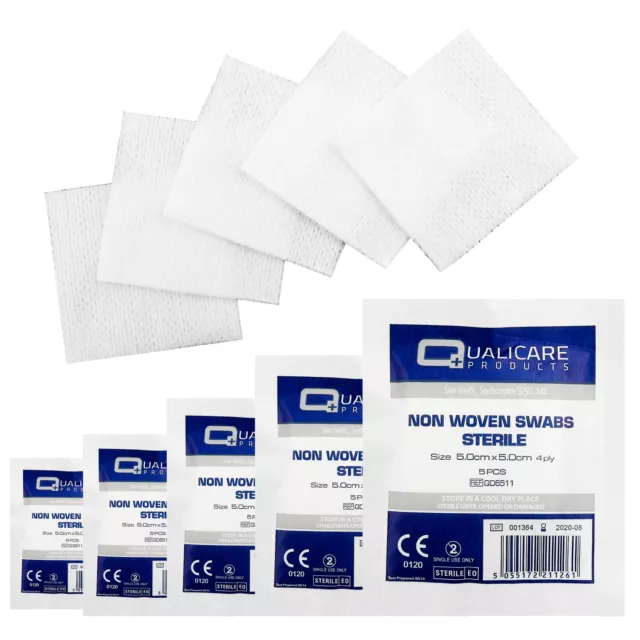 Qualicare Non Woven 4PLY Sterile First Aid Medical Gauze Swabs, Multiple Sizes