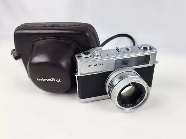 Minolta Hi-Matic 7 Rangefinder Film Camera Rokkor PF 45mm f/1.8 & Leather Case