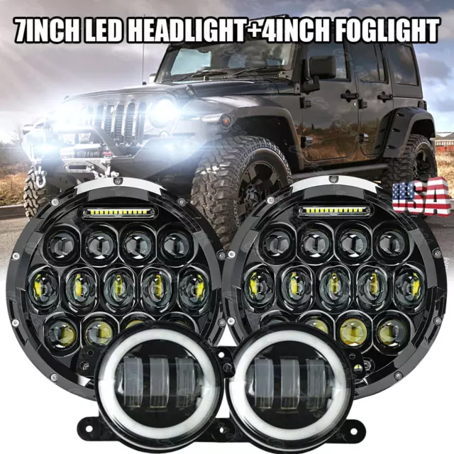 For Hummer H2 H3T 05-10 7" INCH Halo LED Headlight DRL & 4" Fog Lights Combo Kit