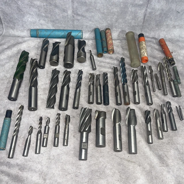 Lot of 40 Mostly Solid Carbide & Some HSS End Mills 1/4”-1”Cobalt,Diamond Lapped