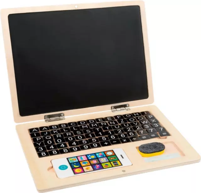 Holz-Laptop mit Magnet-Tafel, inkl. Handy aus Holz, zum Lernen und Spielen