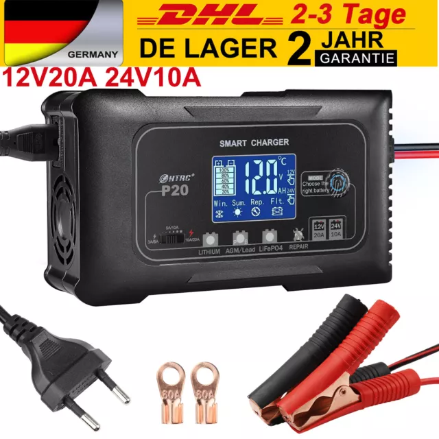 Batterie Ladegerät 12V-20A 24V-10A Lithium LiFePO4 AGM GEL SLA Reparatur (P20)