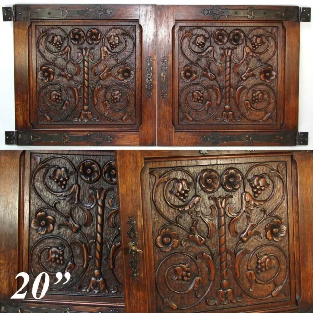 PAIR Antique Victorian 20" Carved Architectural Furniture Door Panels, Gothic