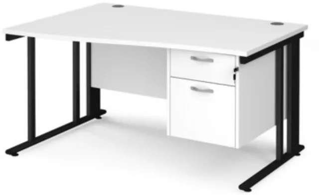 Maestro 25 left hand wave desk 1400mm wide with 2 drawer pedestal - black cable