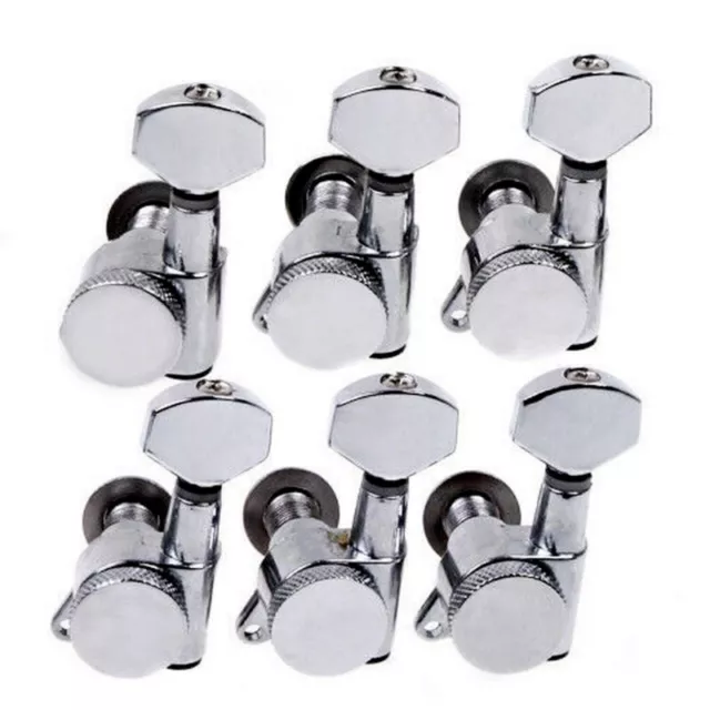 SET 6L Chrome Guitar String Inline Tuning Pegs Locking Tuners Keys Machine Heads