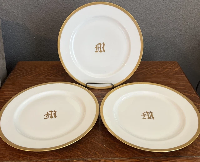 ANTIQUE THEODORE HAVILAND Limoges France Gold Band DINNER PLATES "M