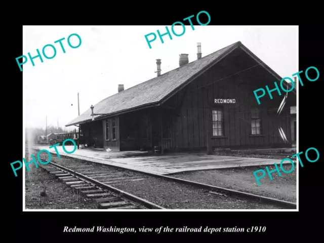 OLD LARGE HISTORIC PHOTO OF REDMOND WASHINGTON THE RAILROAD DEPOT STATION c1910