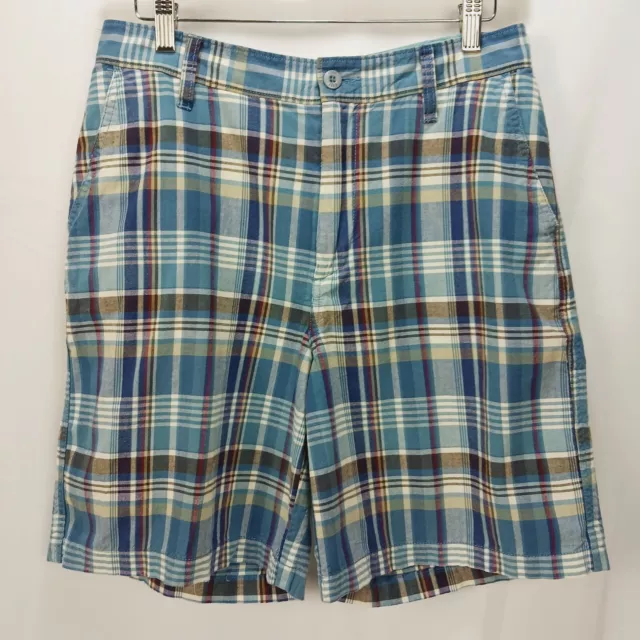 Duck Head Mens 30x8 Blue Madras Plaid Bermuda Chino Classic Walking Shorts