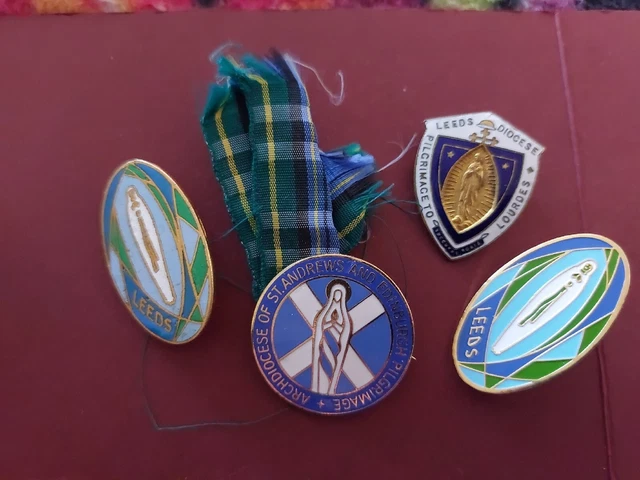 Pilgrimage, Lourdes, Leeds,st Andrews  Vintage Pin Badge Set