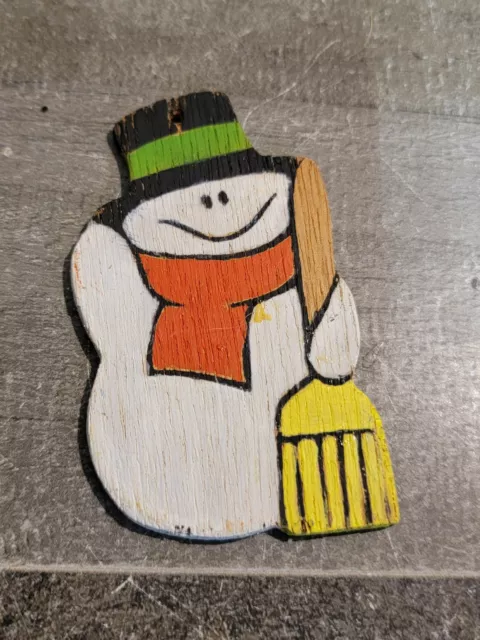 Vintage wooden smiling happy snowman broom ornament Decor Xmas