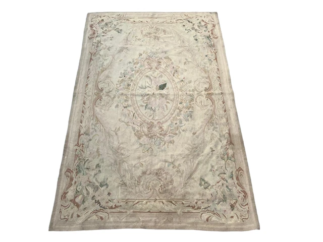 Vintage French Aubusson Needle Point Antique Boho Area Floor Rug Wool Carpet 4x6