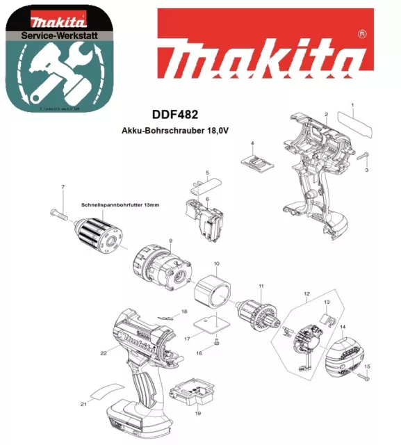 Makita Ersatzteile für Akku-Schrauber DDF482Z