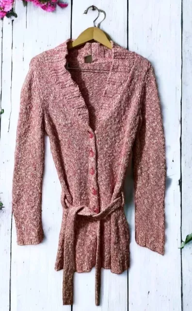 Vintage Y2K  Tommy Jeans Womens Sz XL Belted Cardigan Pink Crochet Knitted Open