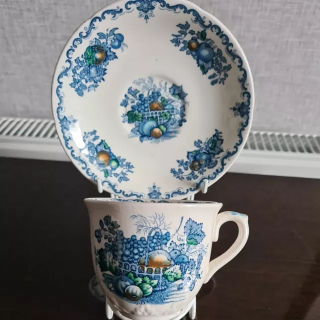 Mason's Blue Fruit Basket Cup And Saucer Set .