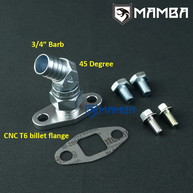 45 Deg 3/4" Barb Turbo Oil Return Flange Kit Garrett GT3788R GT4088R GT4094R