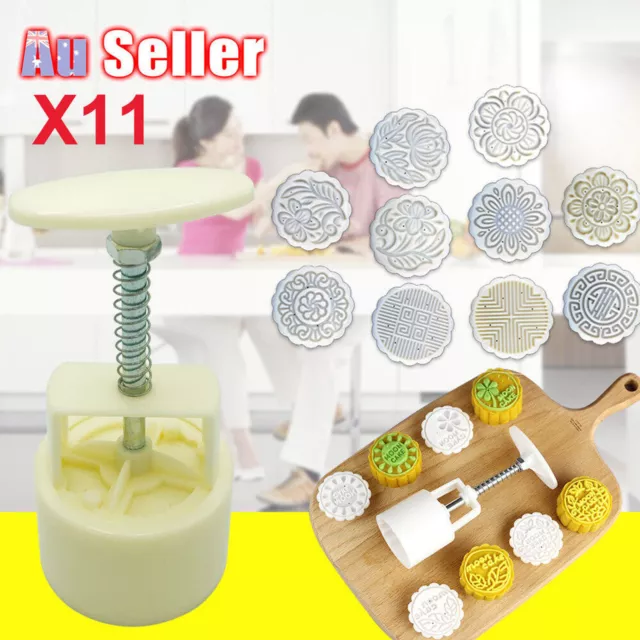 Moon Cake Mold Press 10 stamps 100g Bakeware Flower Round Cookie Festival DIY