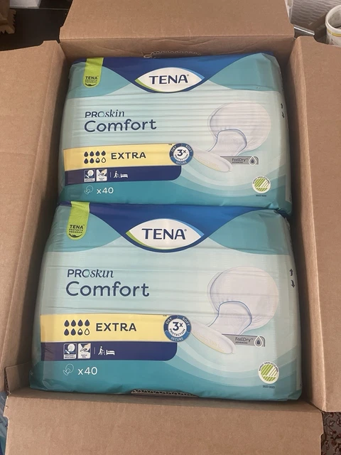 NEW BOXED TWO Packs Tena Proskin Comfort Extra Incontinence Pads 2 X 40 ...