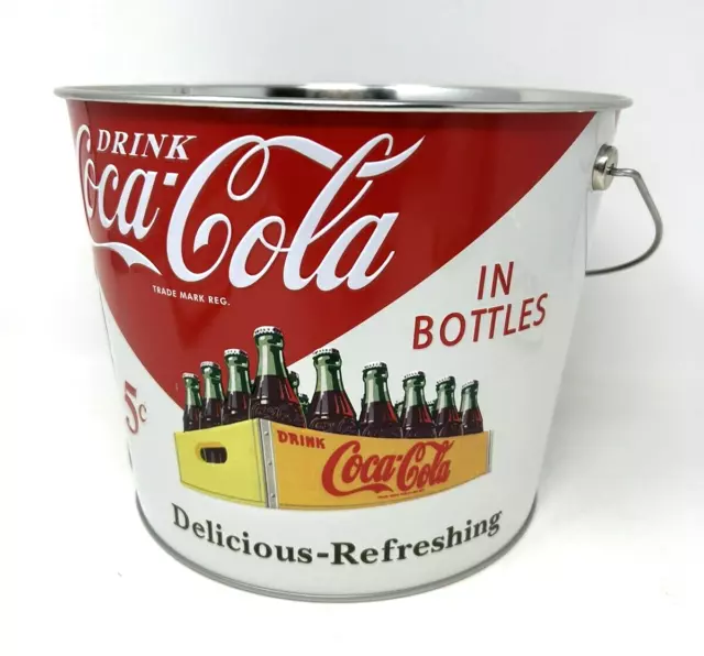 Coke Bucket Large Coca Cola Tin Box Bottle Handle Galvanized Collectible 9” New