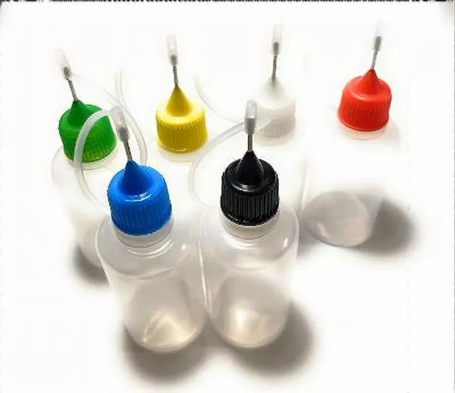 5x 10x Plastic Squeezable needle tip Dropper Bottle 30 ml Liquid LDPE color caps