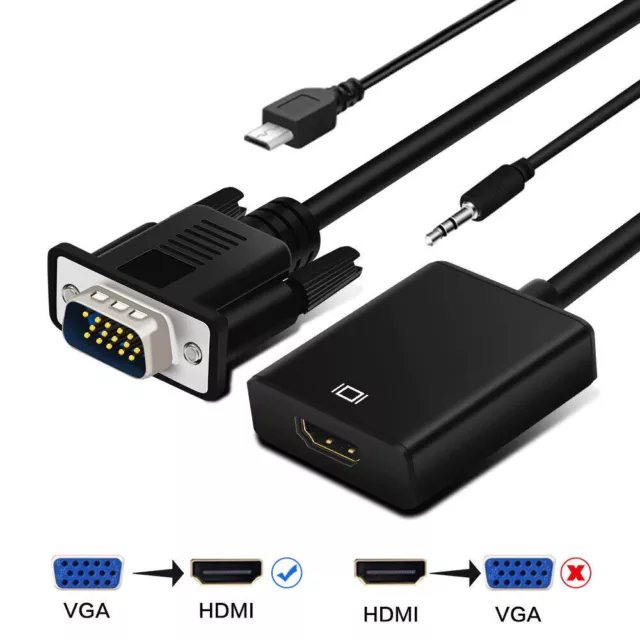 VGA Stecker auf HDMI Buchse 1080P Ausgang Audio Video Kabel Konverter Adapter TD