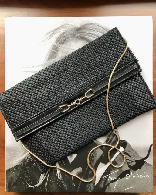 Vintage 70’s Mary Ann Rosenfeld Shoulderbag Handbag Straw Leather Gold Chain