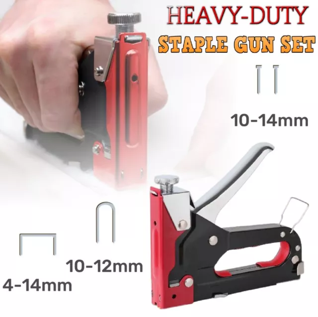 Heavy Duty Staple Gun Set 3 in 1 Stapler Staples Tacker Hand Fastener Safe Tool