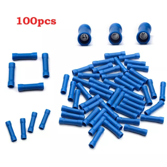 Pack de 100 bornes de connecteur coupe droite isolées bleues antivibrations