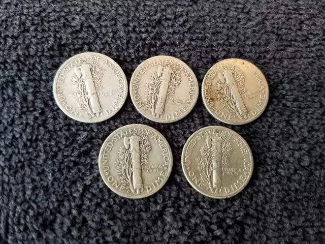 5 Various Mint Marks Mercury Dimes VG-08 and Better 3