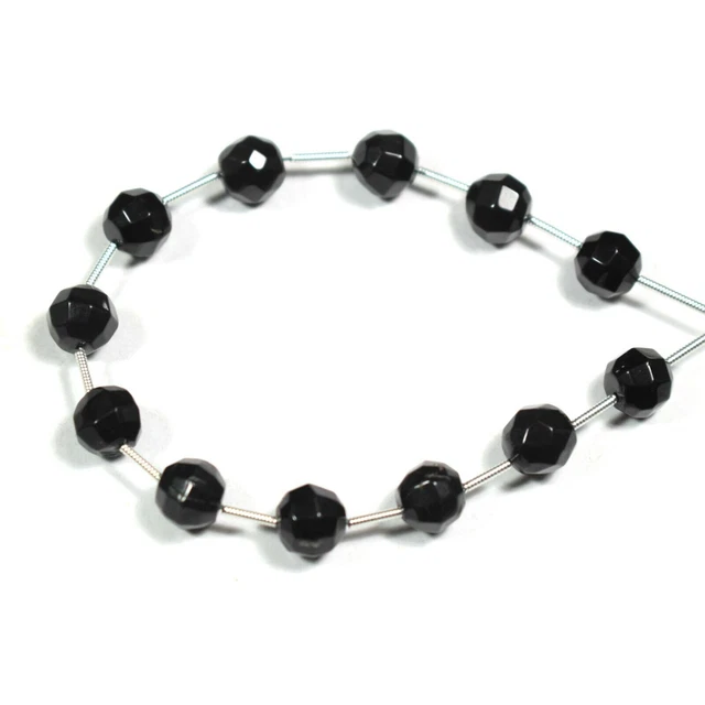 Beautiful A++ Black Tourmaline Faceted Round Gemstone 6.5" Healing Loose Beads