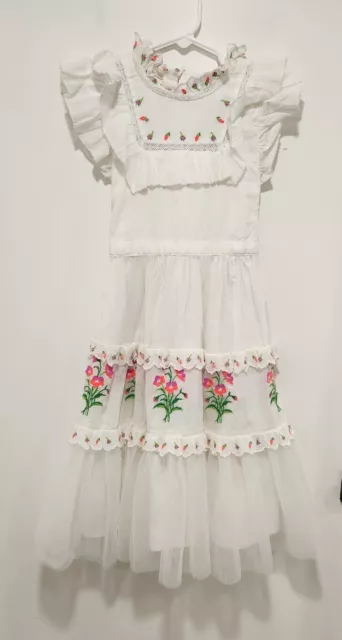 NELLYSTELLA Girls Size 8 White Tulle Tiered Dress Floral Embroidery Was $288