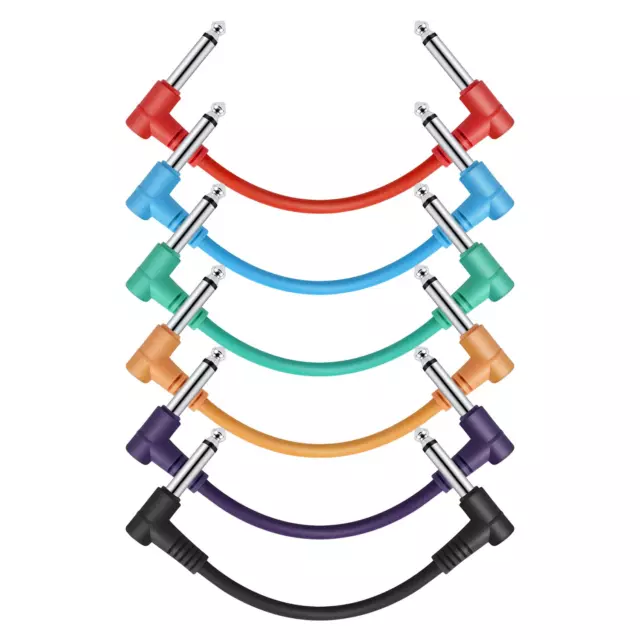 Donner 6 Inch Guitar Patch Colored Cable 6-Pack, TS 1/4" Right Angle to TS 1/4"