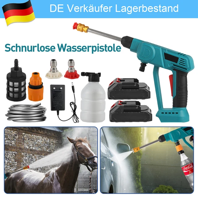 Akku Hochdruckreiniger | Max. 30 Bar (435 PSI), 2x 10000mAh Akku, 5m Schlauch | Mit Schaumsprühfunktion & 6-in-1 Düse