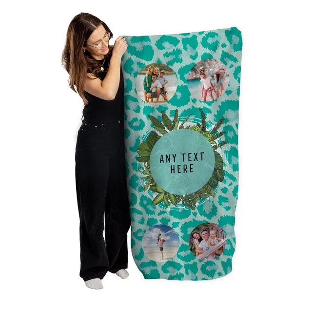 Personalised Beach Towel Aqua Leopard Custom Holiday Towel Pool Towel