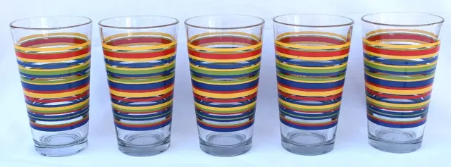 Fiesta Libbey - MAMBO RAINBOW STRIPE - Set of 5 - ICED TEA GLASSES - 16 oz