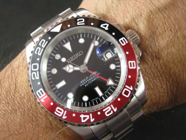 New SEIKO Automatic GMT HN34 Coke Bezel Sapphire Crystal Water Proof FREE SHIP