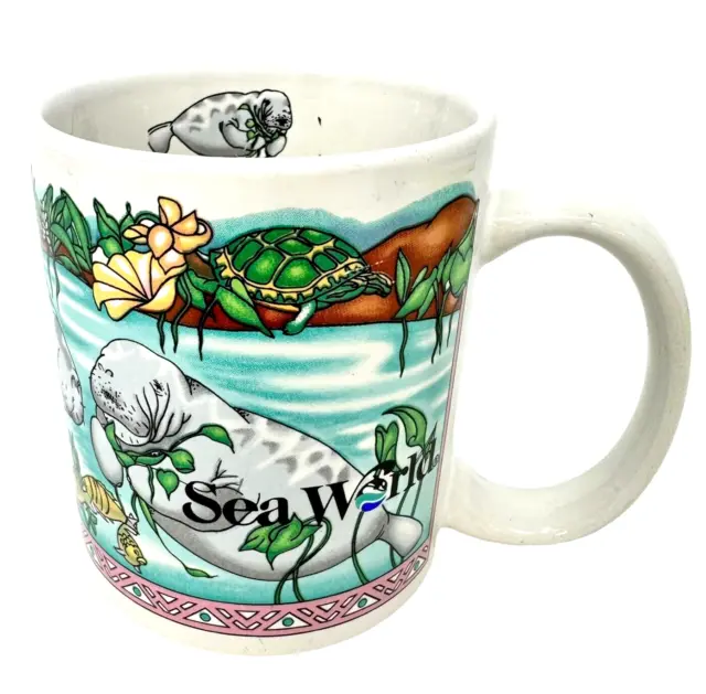 Sea World Ocean Wildlife Mug Walrus Turtle Ceramic Teal Multicolor Coffee Cup
