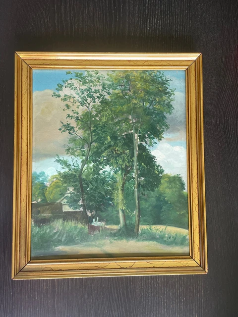 JOLI TABLEAU HUILE SUR PANNEAU LEVER DE SOLEIL CADRE MONTPARNASSE XXe déco D