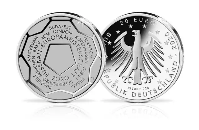 20 Euro Gedenkmünze Fußball-EM 2020 Silber Münze Stempelglanz