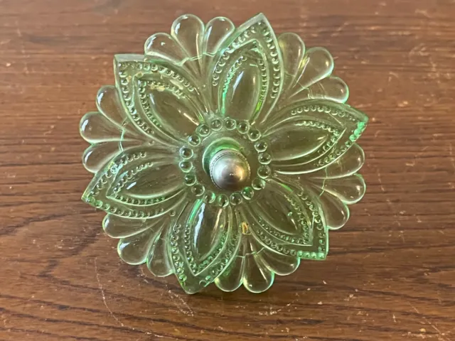 Antique vintage green pressed  glass flower 3" curtain drapery tie back